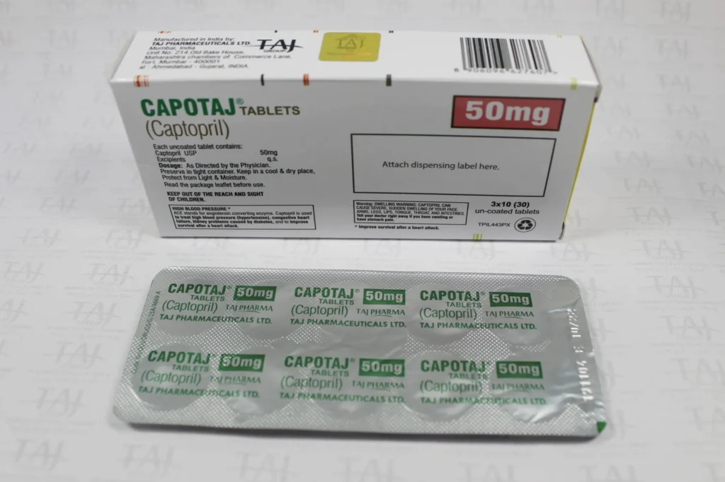Captopril Tablets 50mg (Capotaj) Taj Pharmaceuticals Mumbai LTD INDIA