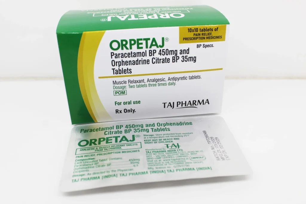 Paracetamol 450mg and Orphenadrine Citrate 35mg Tablets Supplier PAN India