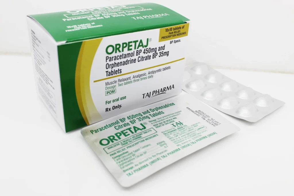 Paracetamol 450mg and Orphenadrine Citrate 35mg Tablets Manufacturers India Suppliers